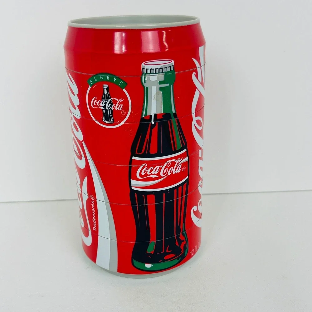 Coca-Cola Coasters Container Set Red Plastic Stackable Soda Can Graphic Excell